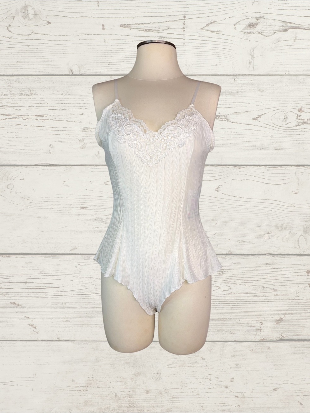 Vintage 80s Crinkle Satin Lace Lingerie Romper Tagged L Fits Like S